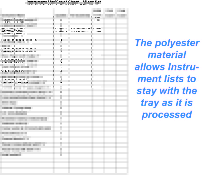 Surgical Instrument Tray List Poly A4 Sheet Mermed Medical Supplies