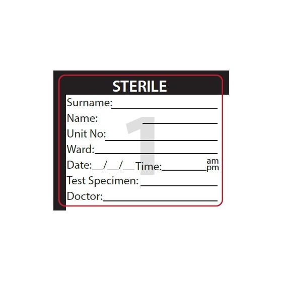 Specimen Label 1 Sterile. 100 per pack Mermed Medical Supplies